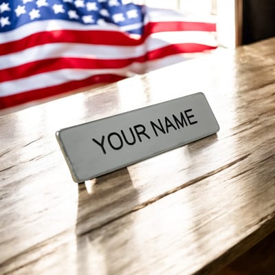 Silver 1 Line - 5/8 x 2 1/2 Metal Engraved Service Name Tag with Clutch