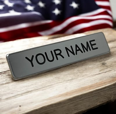 Silver 1/2 x 2 3/8 Metal Engraved Service Name Tag with Clutch, Metal Service Name Bars