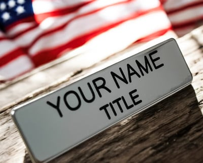 Silver 2 Line - 5/8 x 2 1/2 Metal Engraved Service Name Tag with Clutch