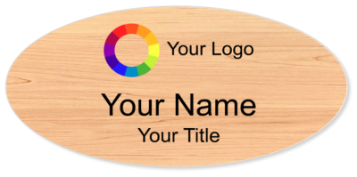 Wood Grain Plastic Name Badges with Magnet - Oval